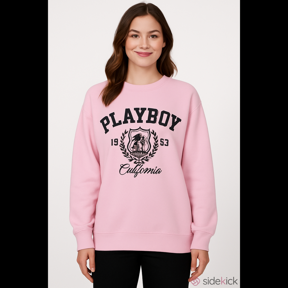 Women's PLAYBOY Pink & Black Graphic Sweatshirt Medium